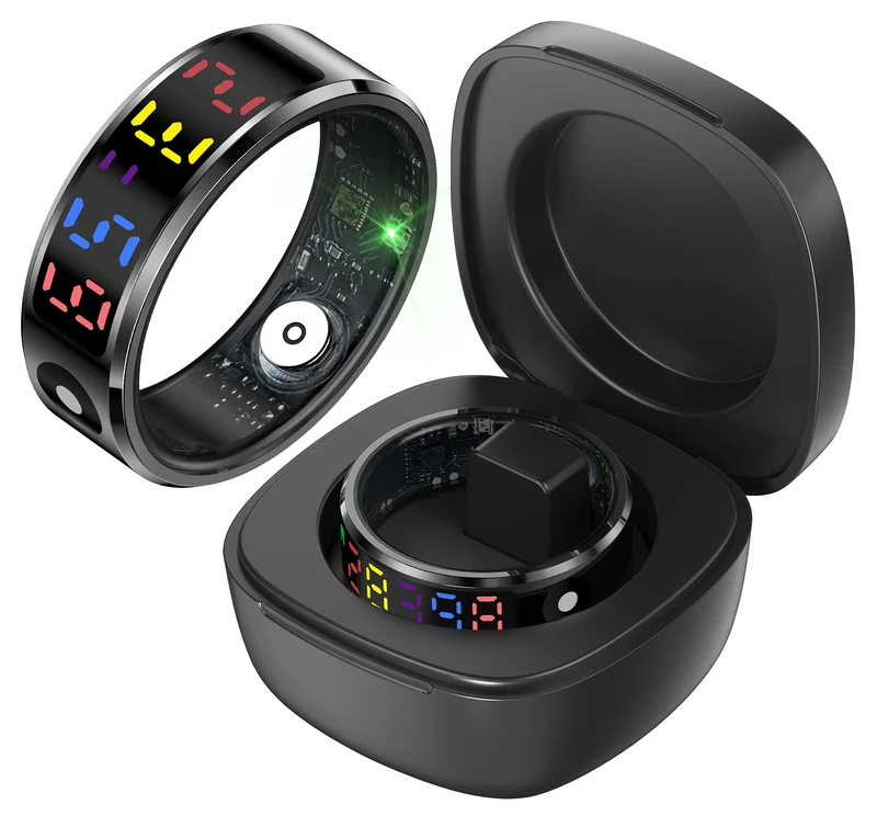 Smart Ring Fitness Health Ring with Color Screen Display Digital Step Counter Calorie Pedometer Heart Rate Sleep Rings Exercise Modes Tracker Women Men Smart Rings for Android & iOS