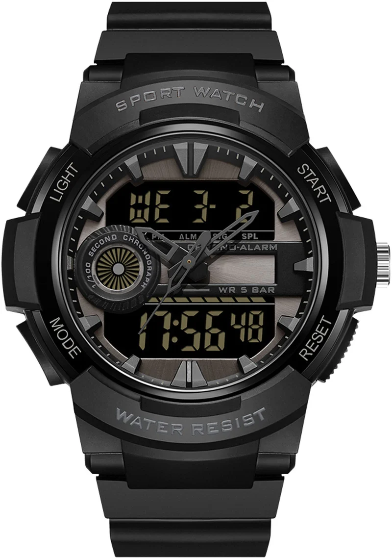 Findtime Men Analog Digital Sports Watch, Large Face Dual Display 5ATM Waterproof Stopwatch for Men Military Outdoor Tactical Army Wristwatch LED 12/24H