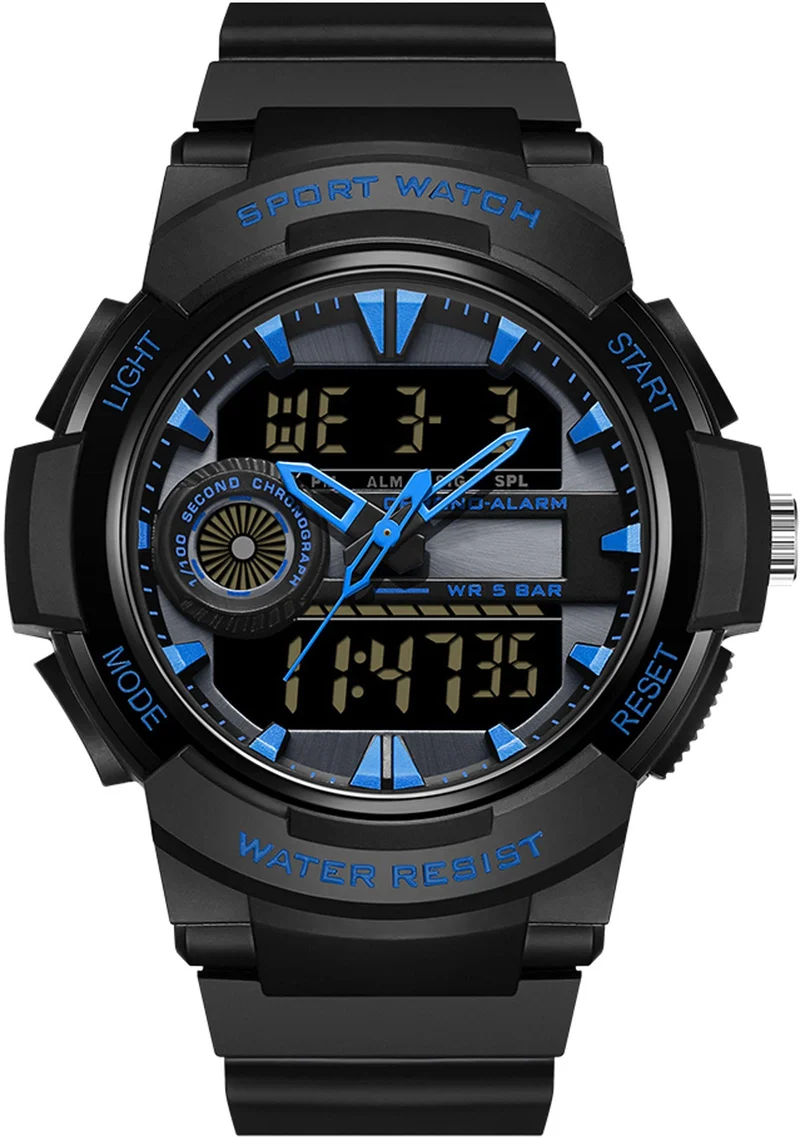 Findtime Men Analog Digital Sports Watch, Large Face Dual Display 5ATM Waterproof Stopwatch for Men Military Outdoor Tactical Army Wristwatch LED 12/24H