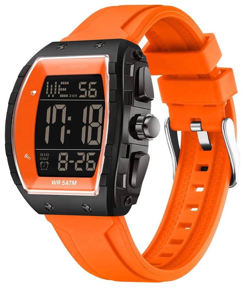 Findtime Men Digital Watches Dual Time Zone with LED Backlight Alarm Stopwatch Silicone Strap 5ATM Waterproof for Travel/Sport/Business Easy Read Fashion Birthdays Gift for Him