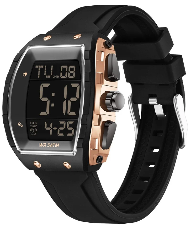 Findtime Men Digital Watches Dual Time Zone with LED Backlight Alarm Stopwatch Silicone Strap 5ATM Waterproof for Travel/Sport/Business Easy Read Fashion Birthdays Gift for Him