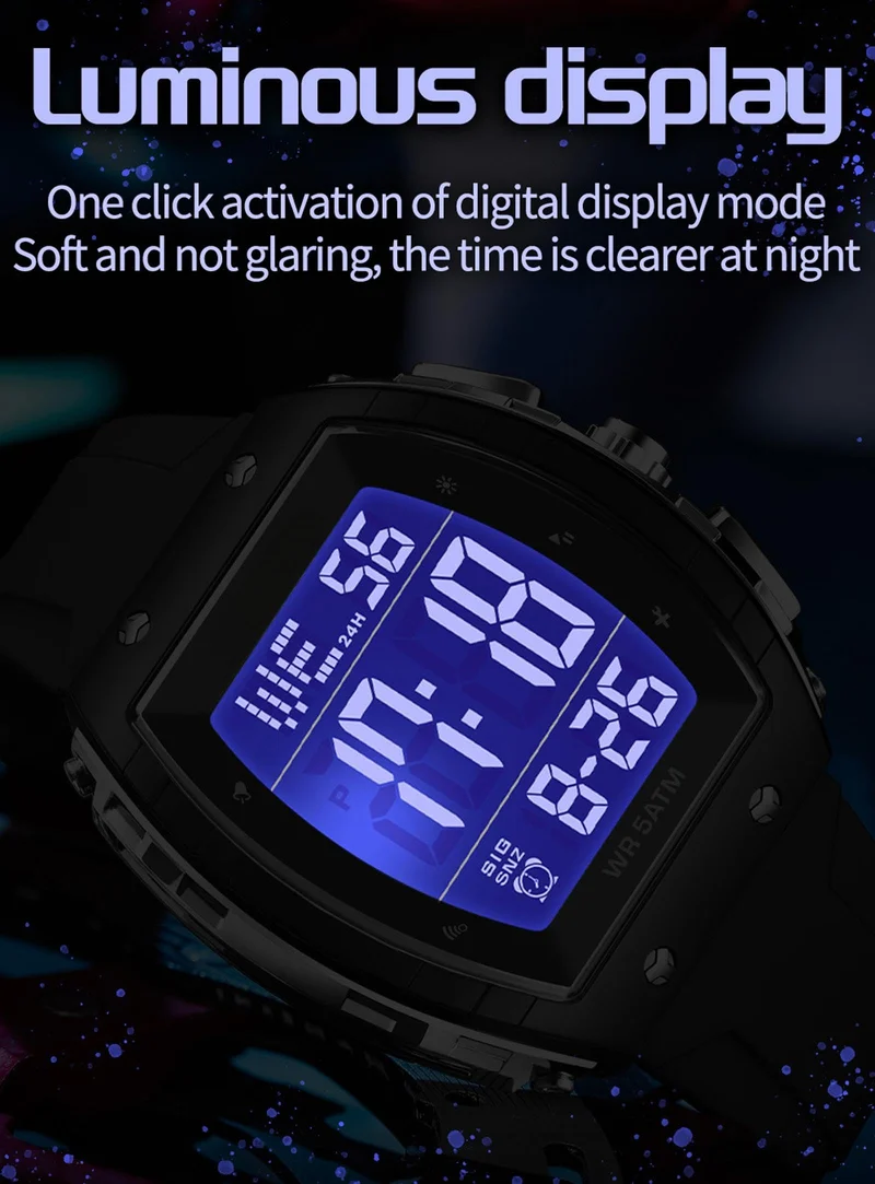 Findtime Men Digital Watches Dual Time Zone with LED Backlight Alarm Stopwatch Silicone Strap 5ATM Waterproof for Travel/Sport/Business Easy Read Fashion Birthdays Gift for Him