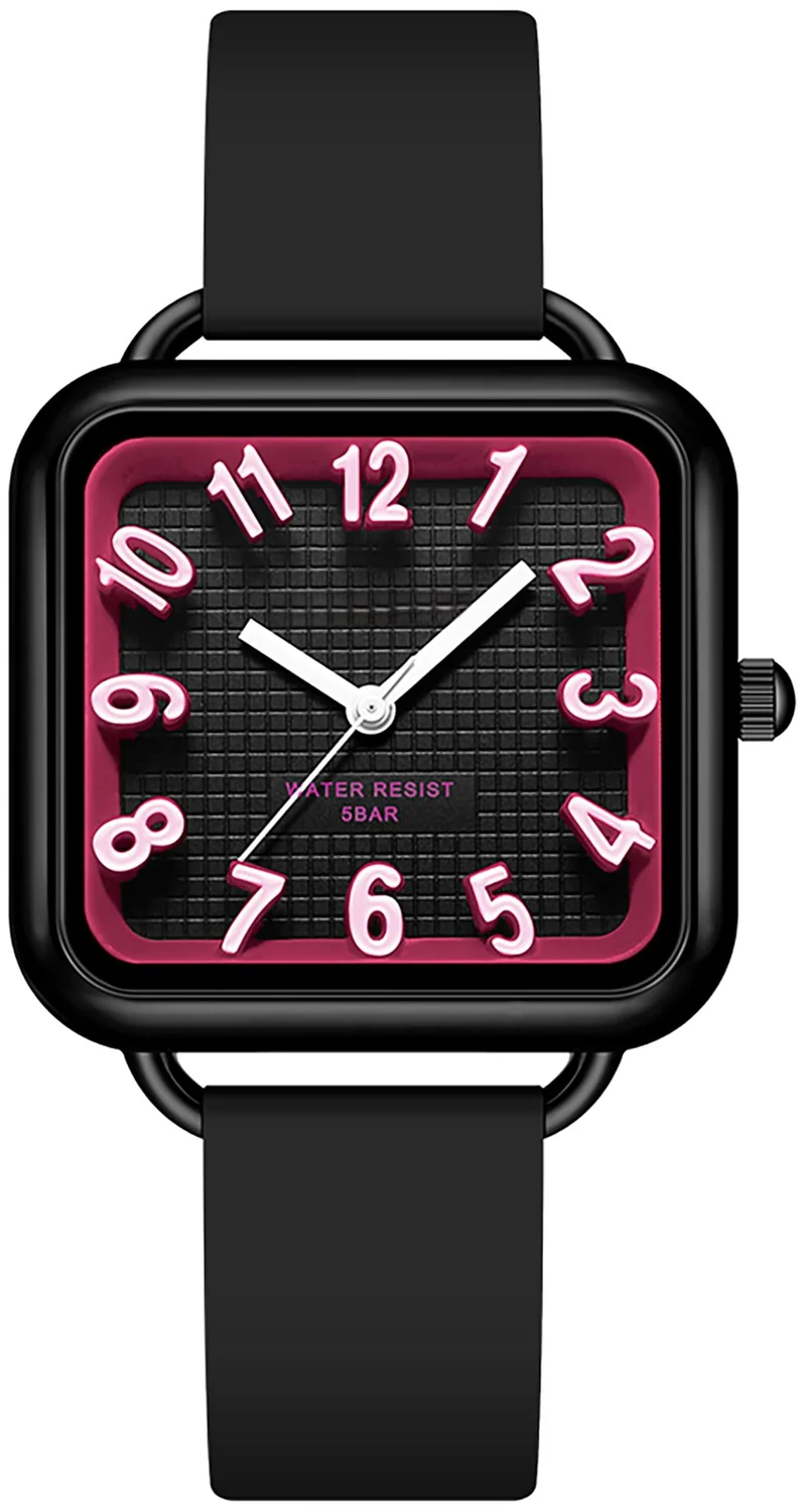 Findtime Women Watch 3D Designer Big Arabic Numbers Square Dial Easy to Read Watches Colorful Silicone Strap Reloj para Mujer