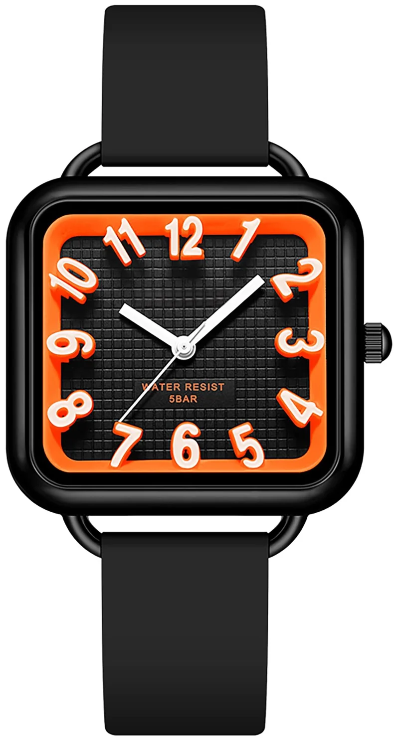 Findtime Women Watch 3D Designer Big Arabic Numbers Square Dial Easy to Read Watches Colorful Silicone Strap Reloj para Mujer