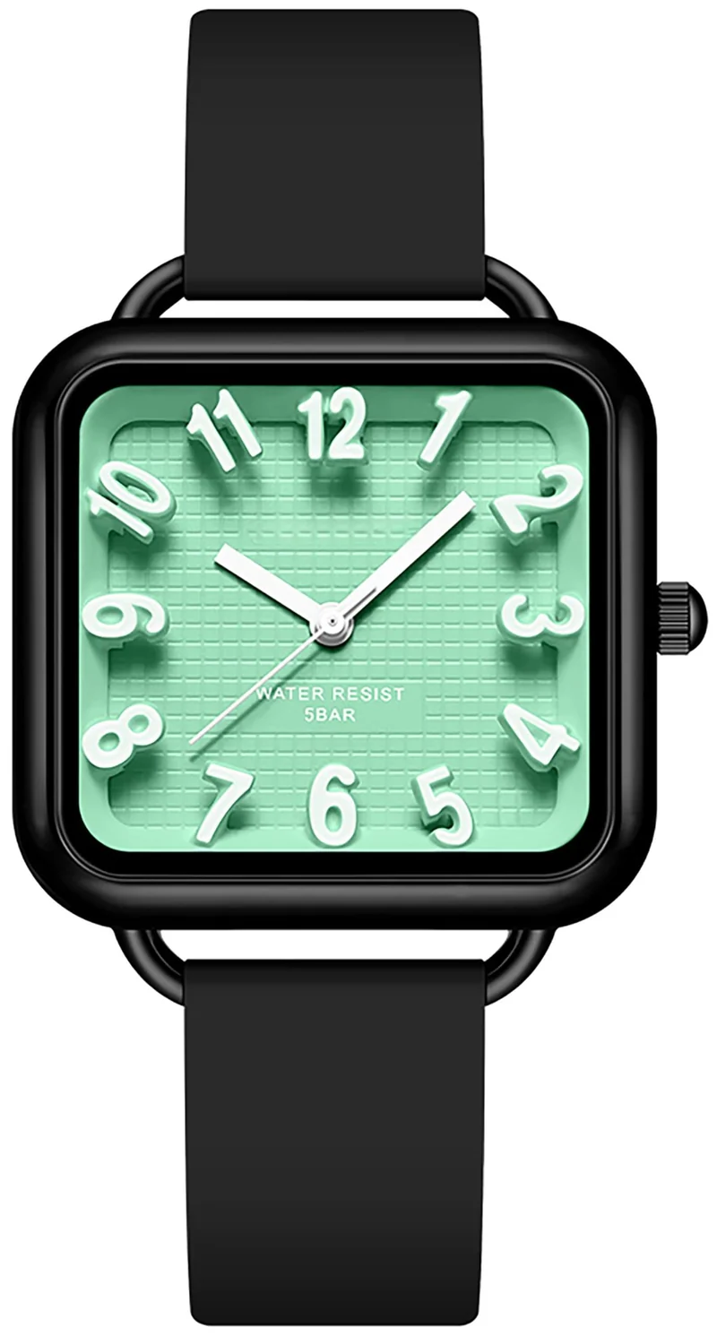 Findtime Women Watch 3D Designer Big Arabic Numbers Square Dial Easy to Read Watches Colorful Silicone Strap Reloj para Mujer