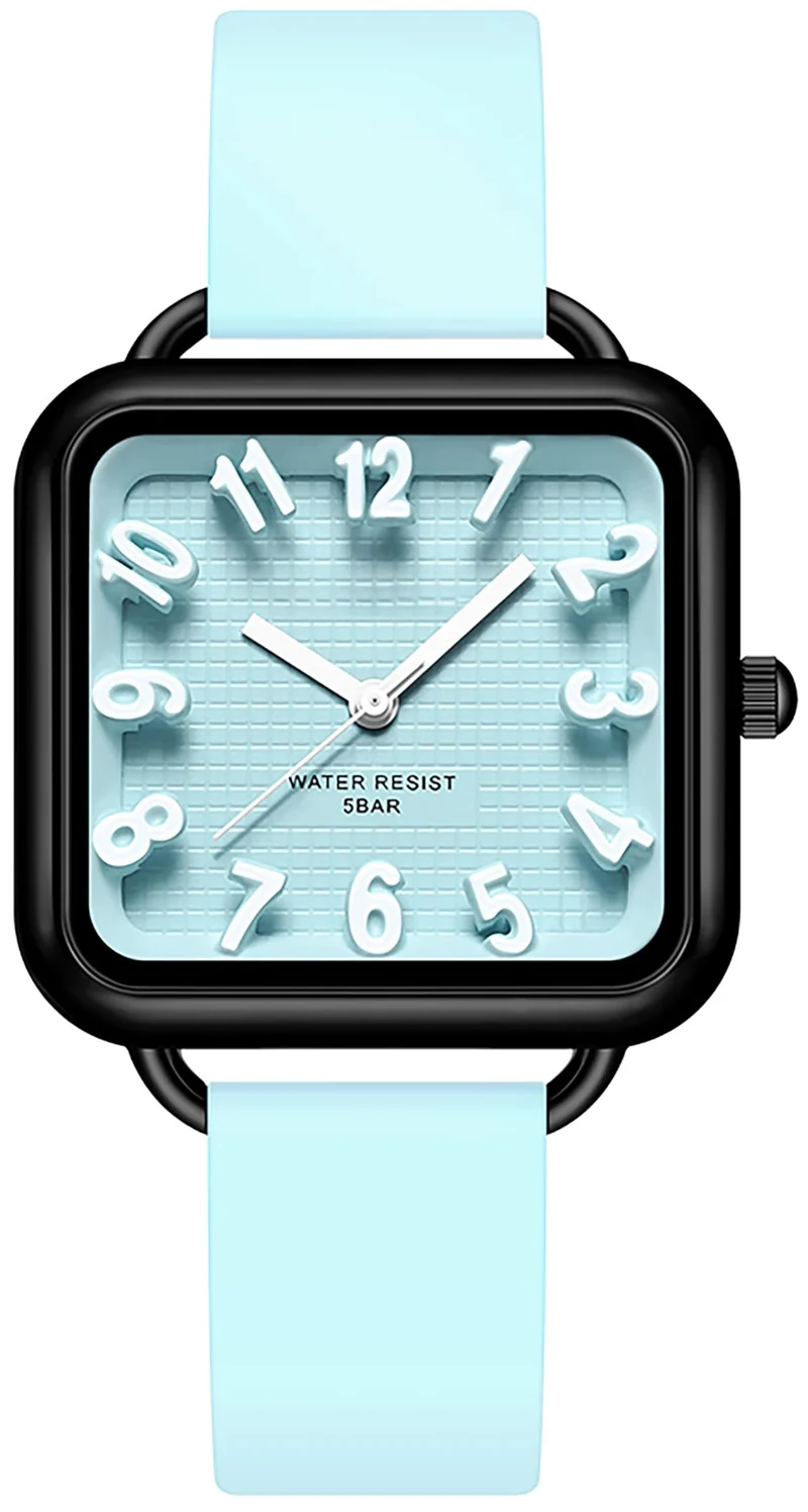 Findtime Women Watch 3D Designer Big Arabic Numbers Square Dial Easy to Read Watches Colorful Silicone Strap Reloj para Mujer