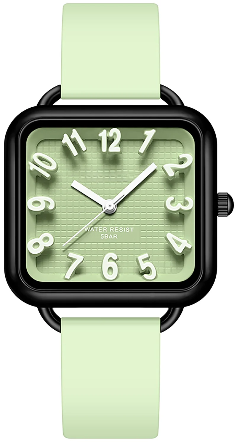 Findtime Women Watch 3D Designer Big Arabic Numbers Square Dial Easy to Read Watches Colorful Silicone Strap Reloj para Mujer