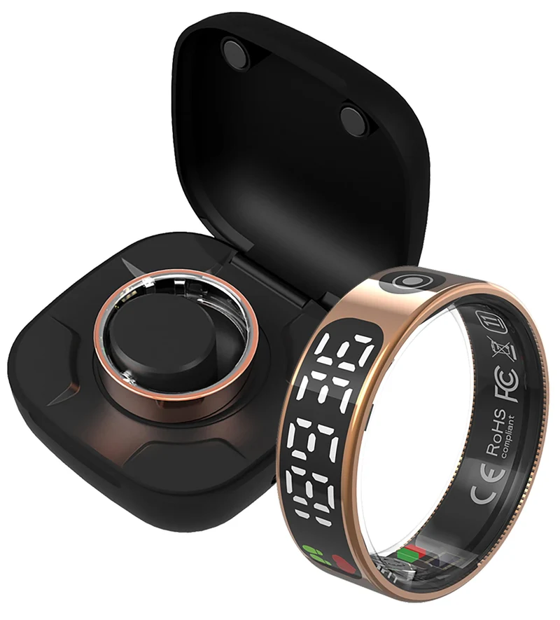 Smart Ring Health Tracker Touchable Screen Data Display Fitness Ring with Heart Rate Monitoring Sleep Tracking Exercise Tracker Long Battery Life Smart Rings