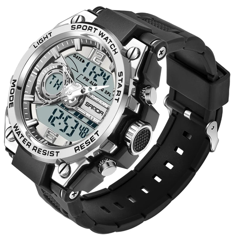 Findtime Military Watch Tactical Watches for Men Waterproof Rugged Outdoor Wristwatch Sports Mens Analog Digital 12/24H Big Face Large Dual Display LED Alarm Stopwatch