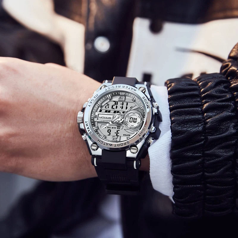 Findtime Military Watch Tactical Watches for Men Waterproof Rugged Outdoor Wristwatch Sports Mens Analog Digital 12/24H Big Face Large Dual Display LED Alarm Stopwatch