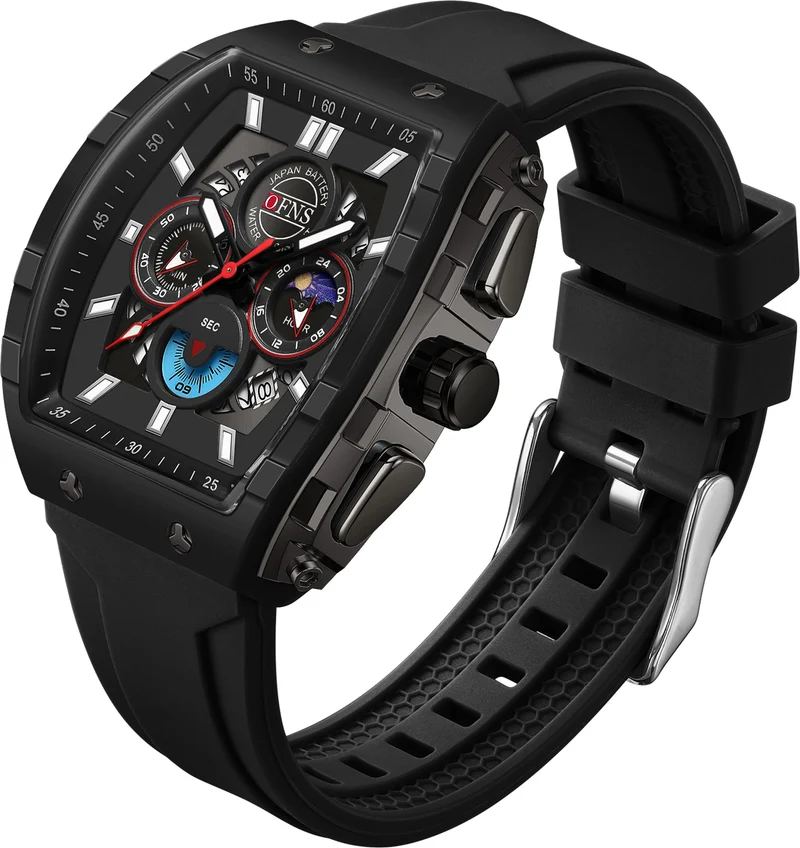 Findtime Men's Watch Fashion Analog Watches Tonneau Unique Sport Wrist Watch Quartz Chronograph Waterproof Watches with Luminous Calendar Curved Screen