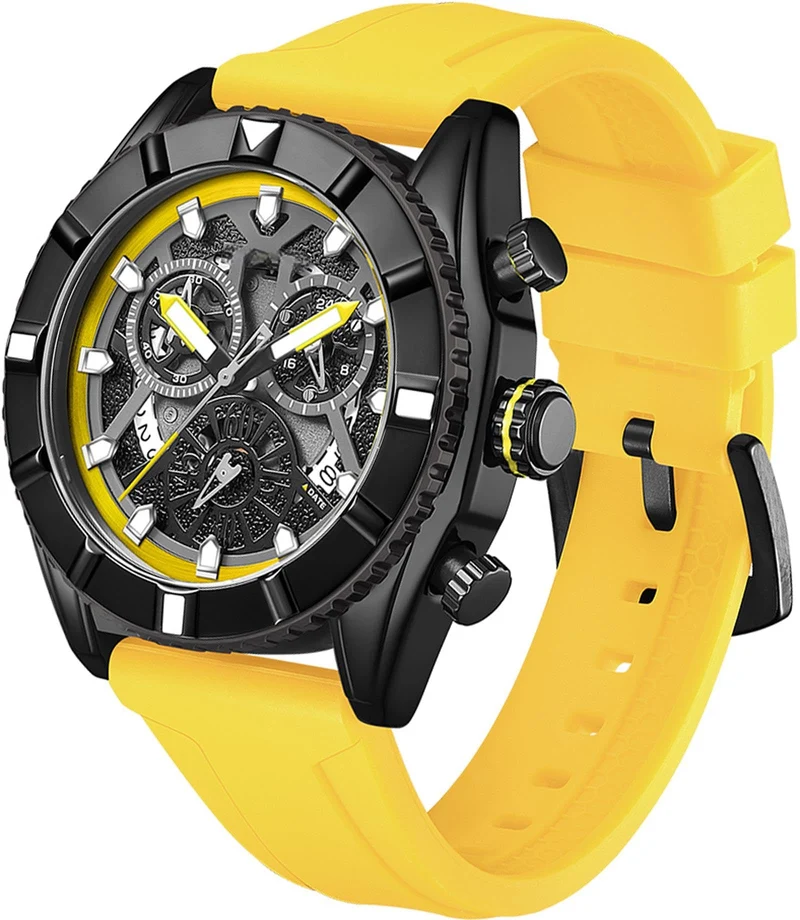 Findtime Sport Designer Analog Chronograph Quartz Business Stylish Watches Luminous Date Calendar Silicon Strap