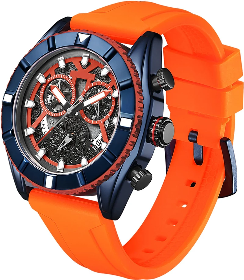 Findtime Sport Designer Analog Chronograph Quartz Business Stylish Watches Luminous Date Calendar Silicon Strap