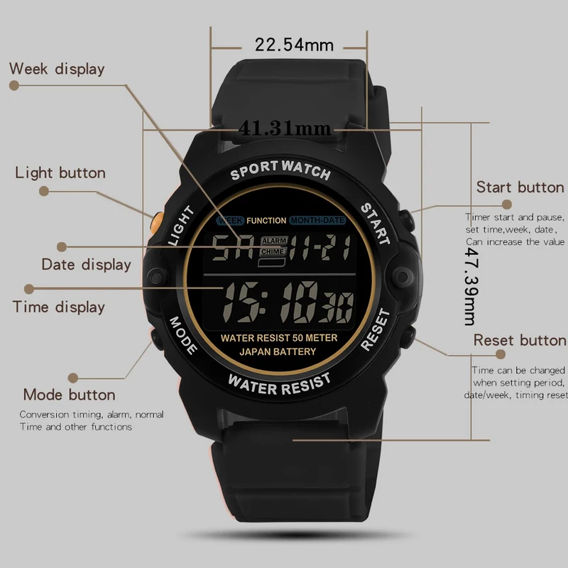 Findtime Pink Watches for Women Digital Small Simple Female Wrist Watch with Alarm/Stopwatch/5ATM Waterproof/LED Back Light