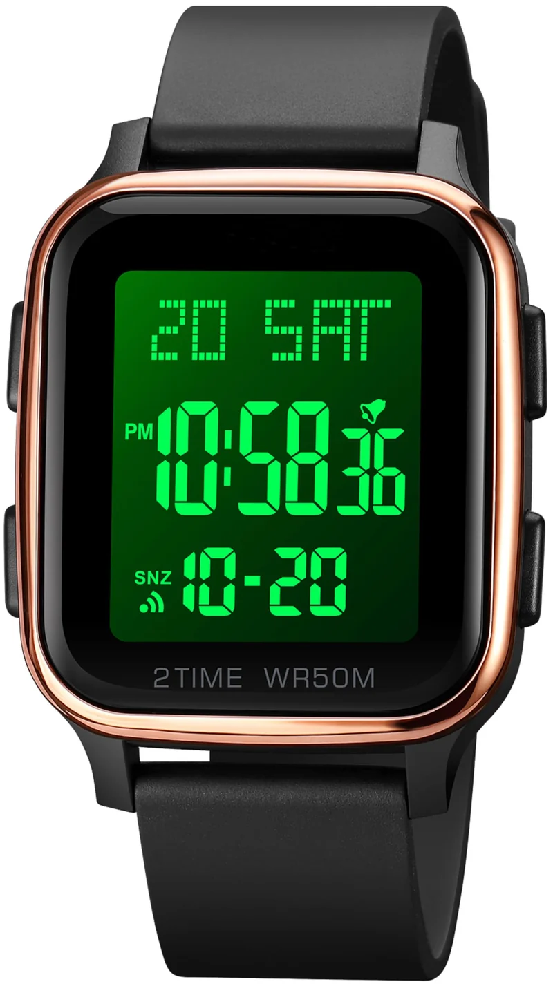 Findtime LED Digital Watch Mens Womens Black Rectangle Square Face Big Numbers Dial Unisex Watches Sports Waterproof Dual Time Stopwatch Fashion Simple Wristwatch
