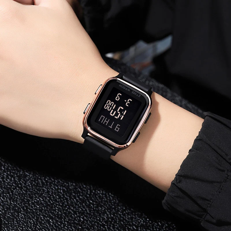 Findtime LED Digital Watch Mens Womens Black Rectangle Square Face Big Numbers Dial Unisex Watches Sports Waterproof Dual Time Stopwatch Fashion Simple Wristwatch