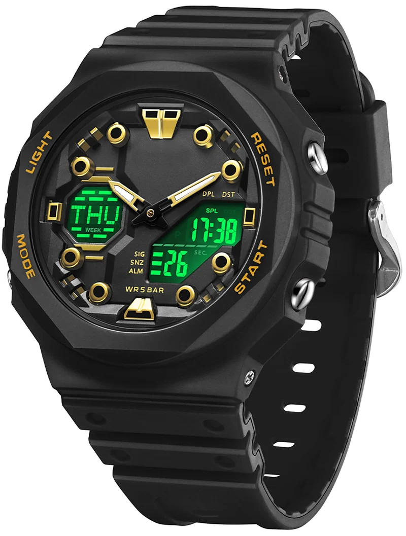 Findtime Sport Watches for Men Women,Digital Analog 5ATM Waterproof Watch with Countdown Alarm 12/24H World Time Stopwatch