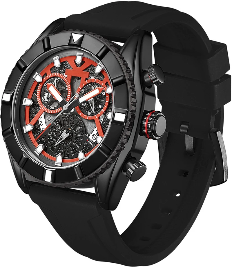 Findtime Watch for Men,Sport Designer Analog Chronograph Quartz Business Stylish Watches Luminous Date Calendar Silicon Strap