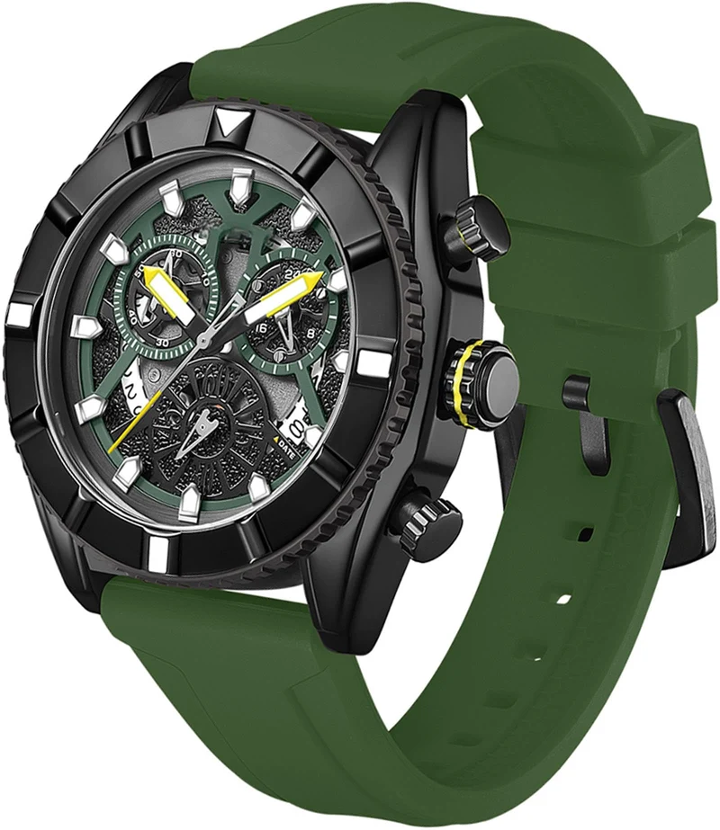 Findtime Watch for Men,Sport Designer Analog Chronograph Quartz Business Stylish Watches Luminous Date Calendar Silicon Strap