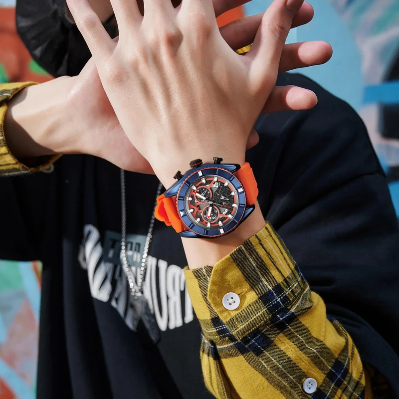 Findtime Watch for Men,Sport Designer Analog Chronograph Quartz Business Stylish Watches Luminous Date Calendar Silicon Strap