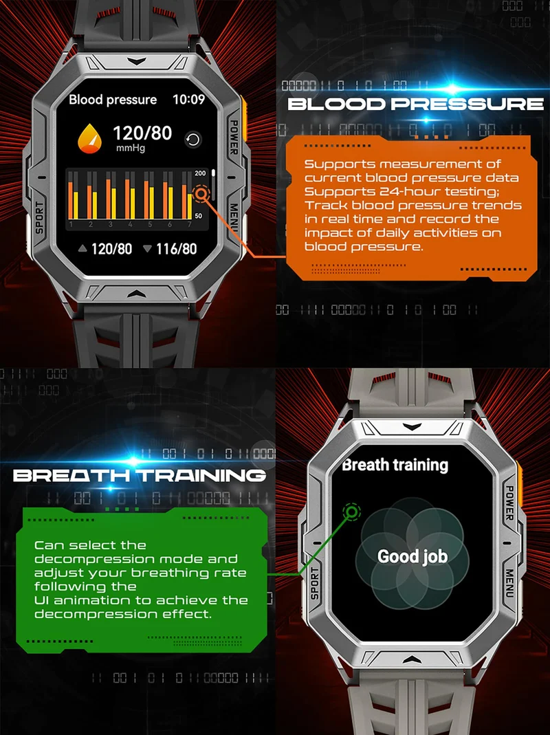 Smart Watch Answer/Make Calls Compass Barometer 1000mAh Extra-Long Battery Rugged 100+ Sports Modes Outdoor Military 2.13 inch AMOLED Smart Watches