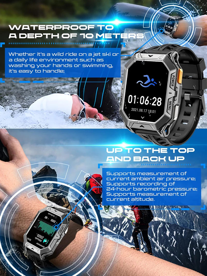 Smart Watch Answer/Make Calls Compass Barometer 1000mAh Extra-Long Battery Rugged 100+ Sports Modes Outdoor Military 2.13 inch AMOLED Smart Watches