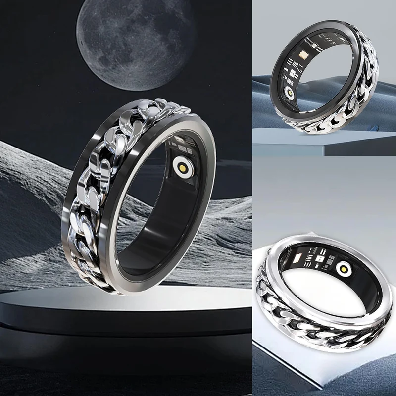 Smart Ring Cuban Link Rings Heart Rate Monitor Sleep Health Ring for Men Punk Smart Rings for Android & iOS Step Counter Calorie Counter Sport Fitness Tracker