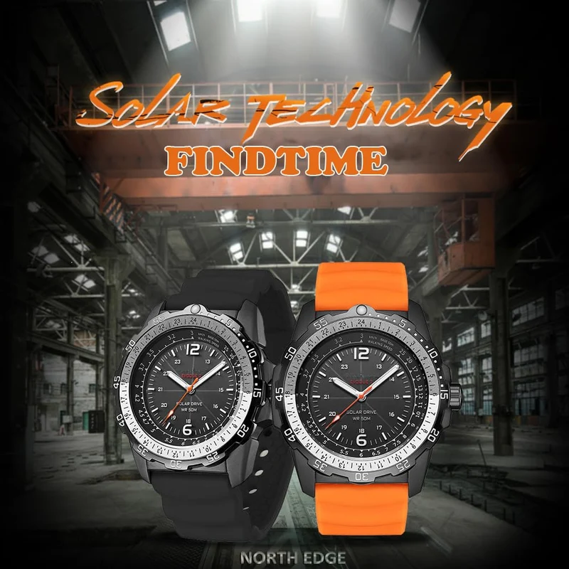 Findtime Solar Powered Watches for Men 5ATM Waterproof Diving LED Men's Wristwatch for Marathon Survival Swimming Military Tactical Field Watch