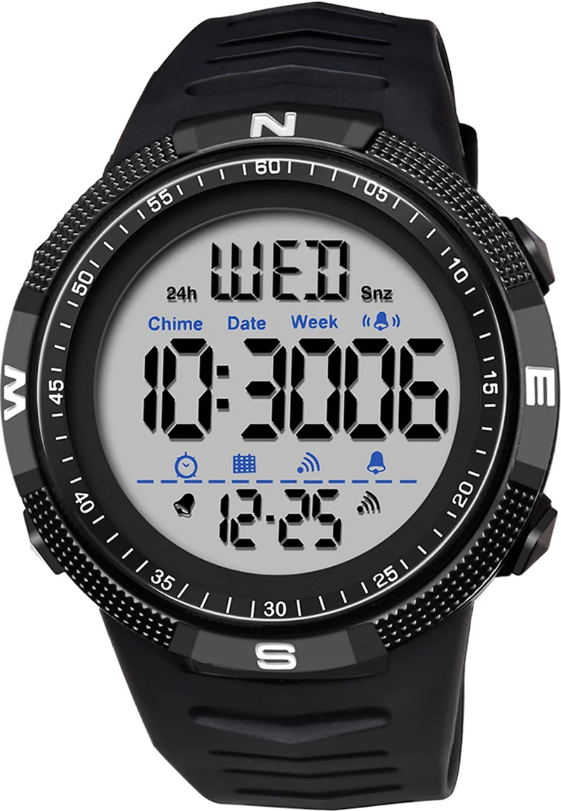 Findtime Mens Digital Sports Watch Dual Time Countdown Waterproof Stopwatch LED Screen Military Wrist Watches for Men