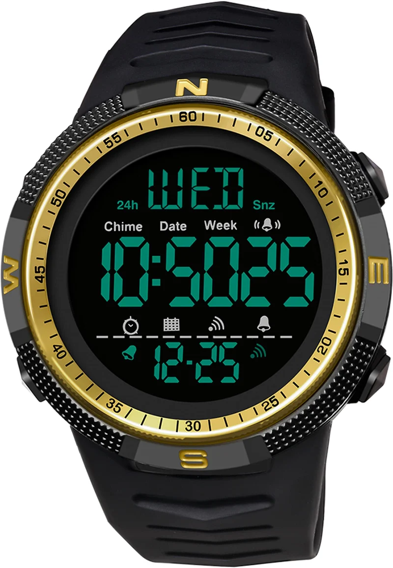 Findtime Mens Digital Sports Watch Dual Time Countdown Waterproof Stopwatch LED Screen Military Wrist Watches for Men
