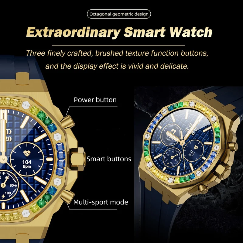 Smart Watch Answer Make Calls Message Reminder Smartwatch Compatible iPhone Heart Rate Monitor Bluetooth Diamond Smart Watches for Men