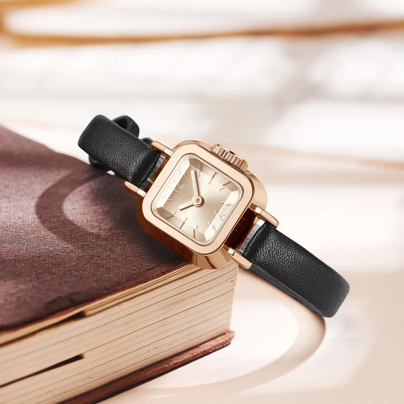 Findtime Ladies Watch Square Vintage Designer Watches for Women Classic Elegant Wristwatch for Small Wrists Black Leather Band