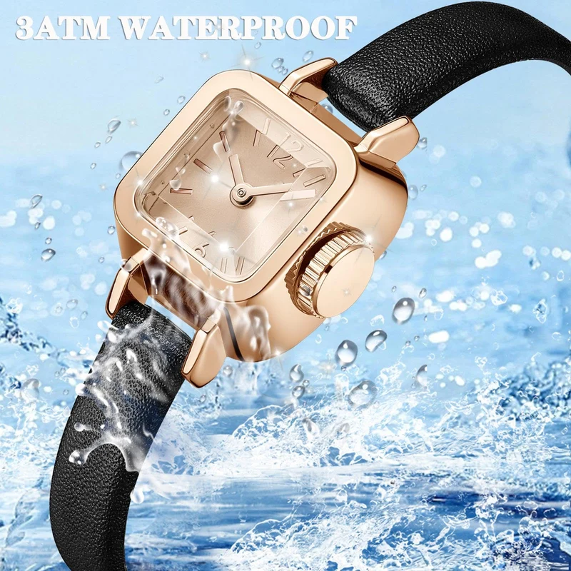 Findtime Ladies Watch Square Vintage Designer Watches for Women Classic Elegant Wristwatch for Small Wrists Black Leather Band