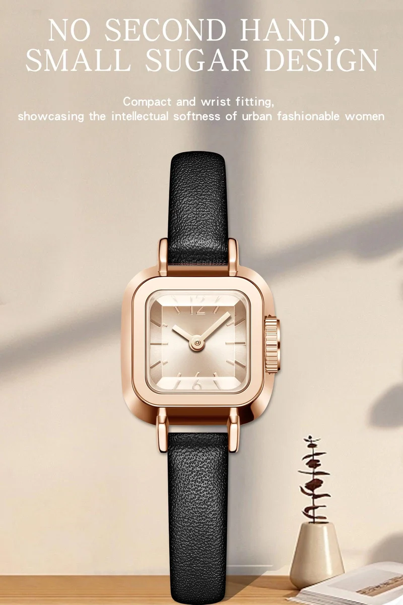 Findtime Ladies Watch Square Vintage Designer Watches for Women Classic Elegant Wristwatch for Small Wrists Black Leather Band