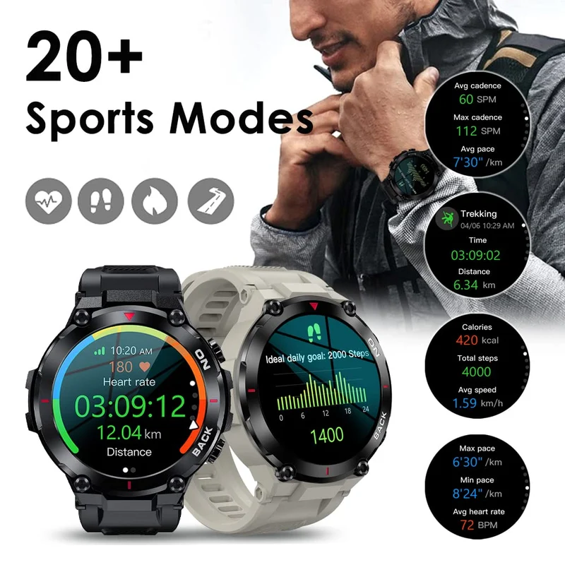 Mens GPS Smart Watches for Android iOS phones Rugged Smart Watch for Outdoor Sports with 480mAh Longer Battery Life Fitness Tracker