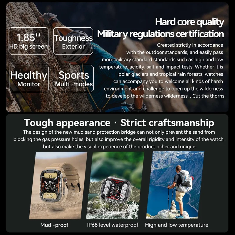 1.85" Large Screen Smart Watch for Men Android Military Smart Watches Mens Make/Answer Calls,Heart Rate,Sleep,Blood Oxygen Monitor Sports Running Activity Tracker