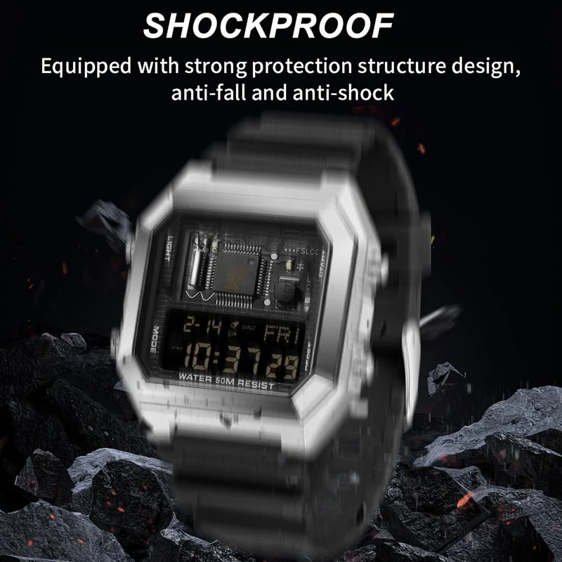 Findtime Square Digital Watch Unique Military Watches Waterproof Sport Wristwatch Fashion Tactical Watches Casual LED Stopwatch Alarm Wrist Watch for Men Women