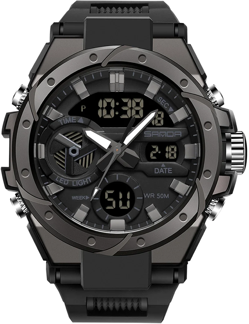 Findtime Mens Digital Analog Watches for Men, Men's Sports Outdoor Watch Military Tactical Wristwatch with Alarm Water Shock Resistant Date Dual Display Stopwatch