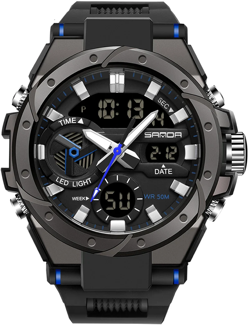 Findtime Mens Digital Analog Watches for Men, Men's Sports Outdoor Watch Military Tactical Wristwatch with Alarm Water Shock Resistant Date Dual Display Stopwatch
