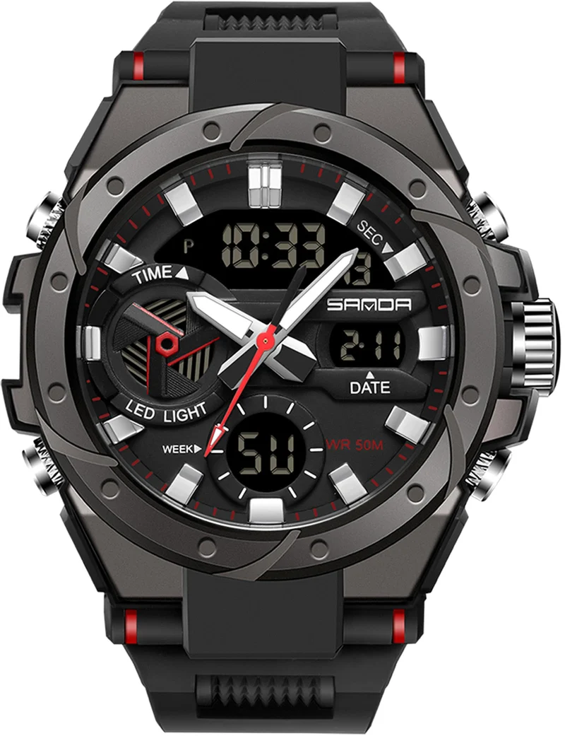 Findtime Mens Digital Analog Watches for Men, Men's Sports Outdoor Watch Military Tactical Wristwatch with Alarm Water Shock Resistant Date Dual Display Stopwatch