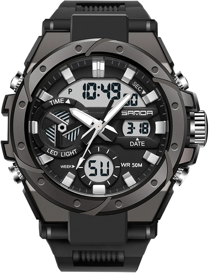 Findtime Mens Digital Analog Watches for Men, Men's Sports Outdoor Watch Military Tactical Wristwatch with Alarm Water Shock Resistant Date Dual Display Stopwatch