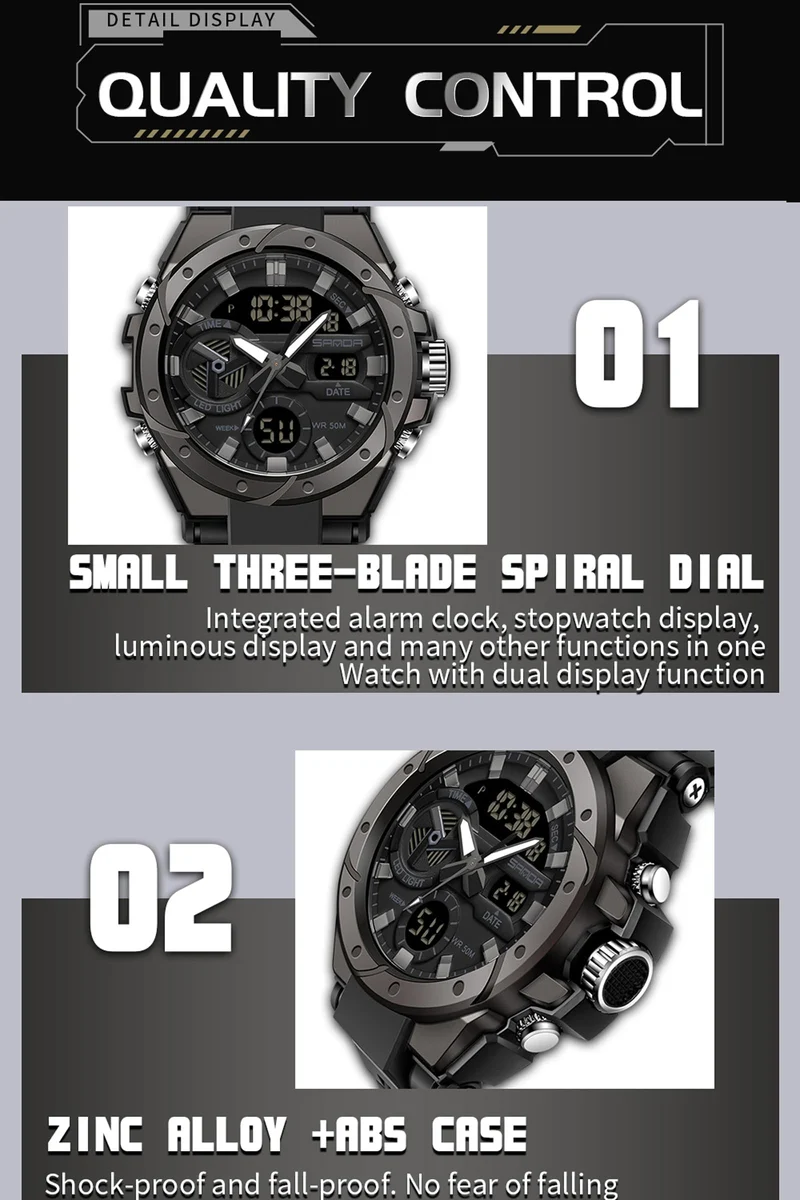 Findtime Mens Digital Analog Watches for Men, Men's Sports Outdoor Watch Military Tactical Wristwatch with Alarm Water Shock Resistant Date Dual Display Stopwatch