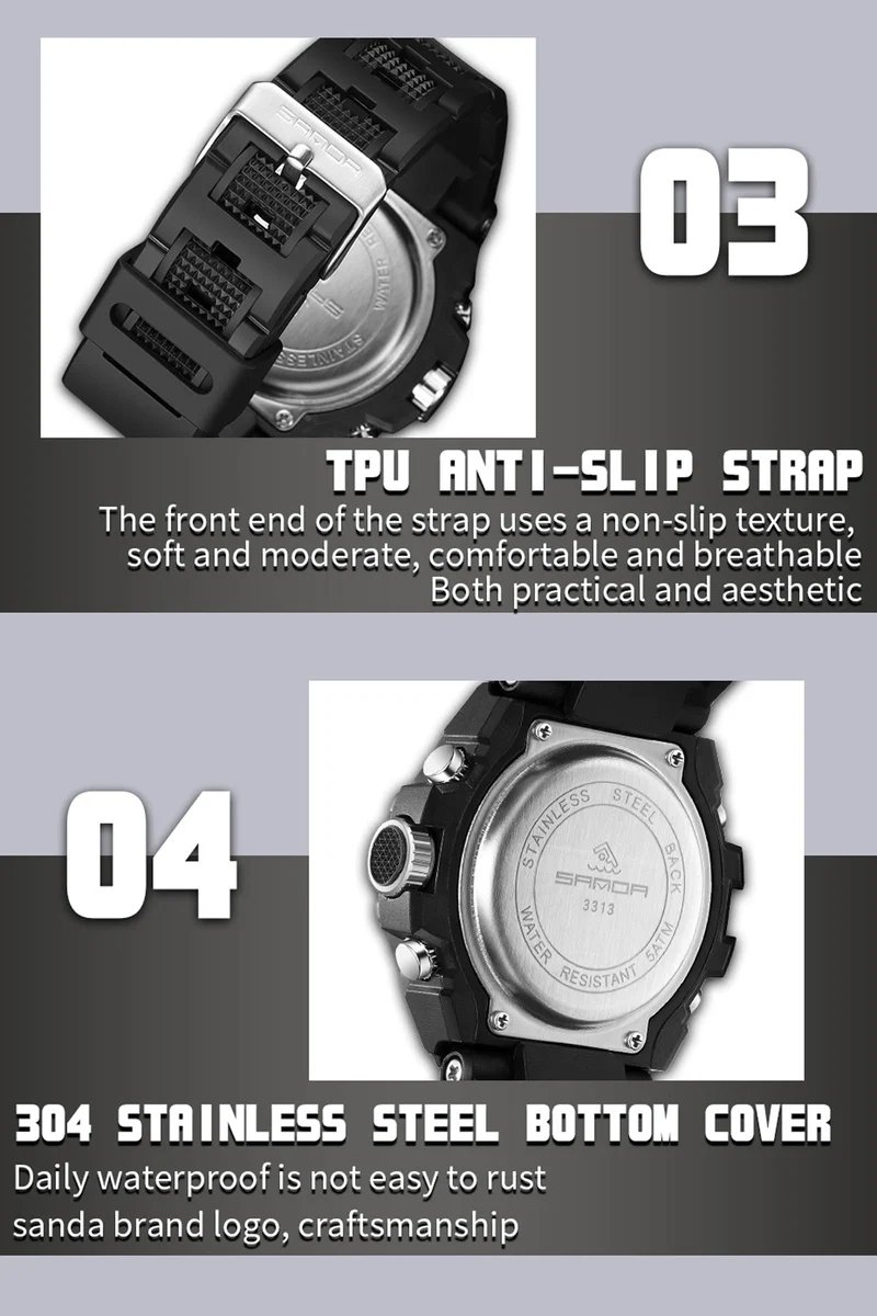 Findtime Mens Digital Analog Watches for Men, Men's Sports Outdoor Watch Military Tactical Wristwatch with Alarm Water Shock Resistant Date Dual Display Stopwatch