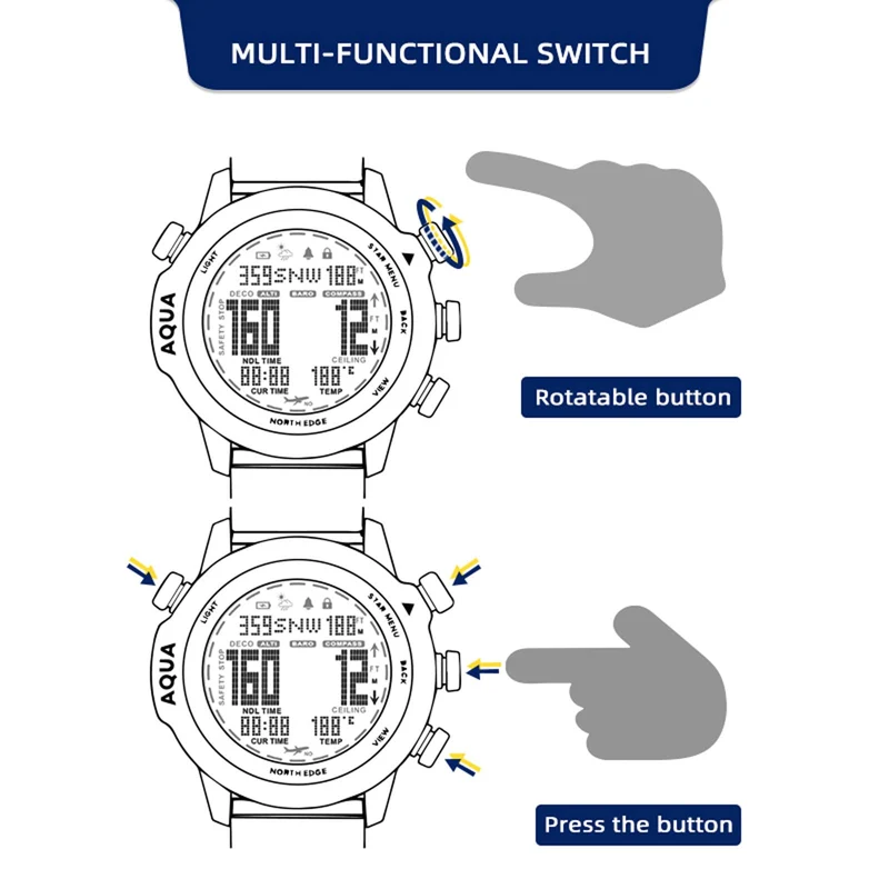 Findtime Scuba Diving Computer Watch 100M Waterproof with Compass Altimeter Barometer ABC NDL Time Professional Watches for Swimmers Divers Sailing Surf Hiking