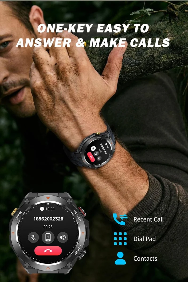 Smart Watch Answer/Make Calls GPS Tracker Message Notification Smartwatch Compass Altitude Barometer Heart Rate Monitor Waterproof Smart Watches for Men