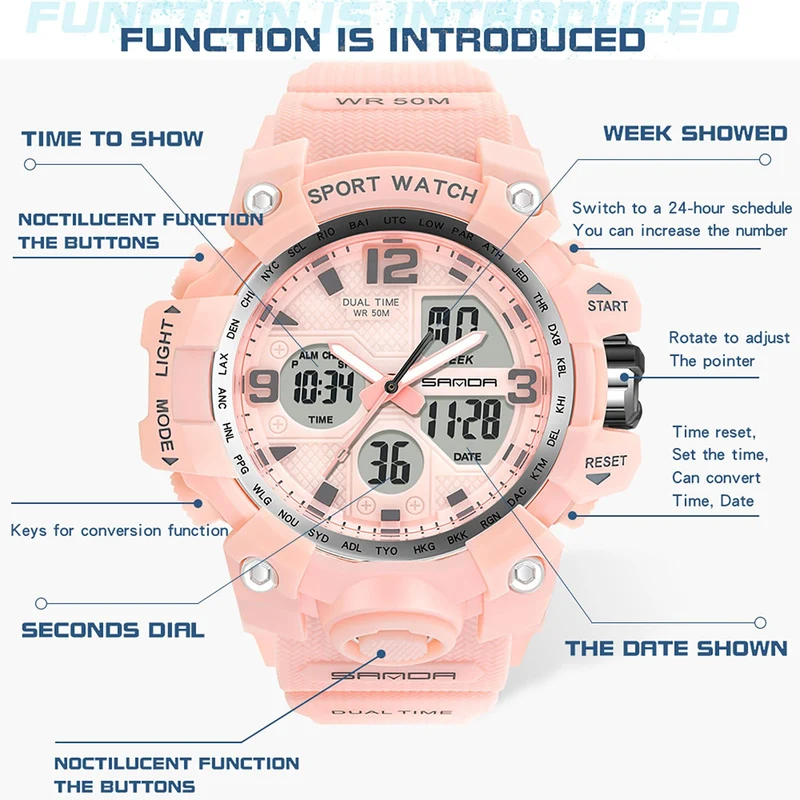 Findtime Digital Watch Womens, Black Reloj para Mujer Waterproof Sports Running Watches for Women with 24 Hour Dual Time Stopwatch