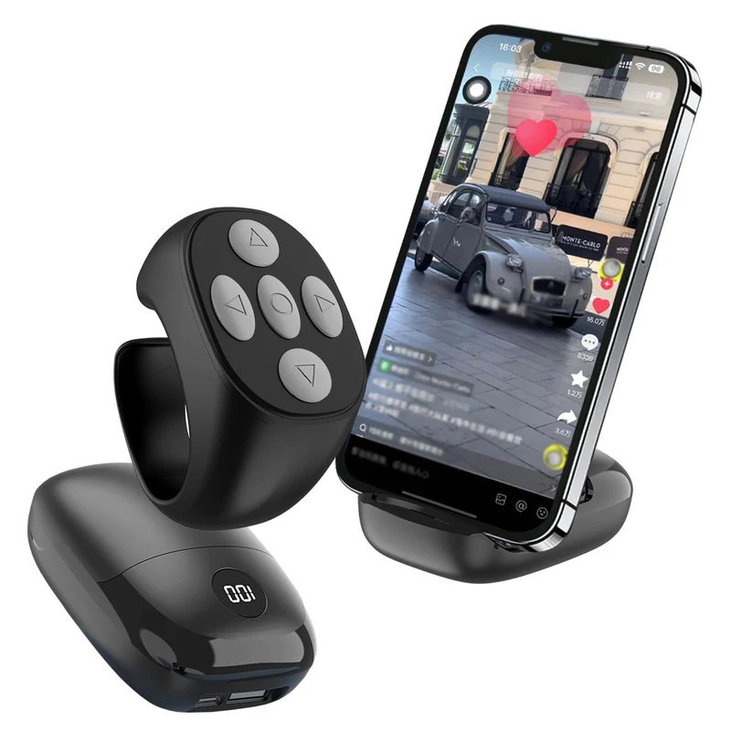 Findtime Tik Tok Scrolling Ring Phone Stand Fingertip Wireless Bluetooth Remote Control Tiktok Scroller Ring Bluetooth Page Turner Compatible with iOS Android