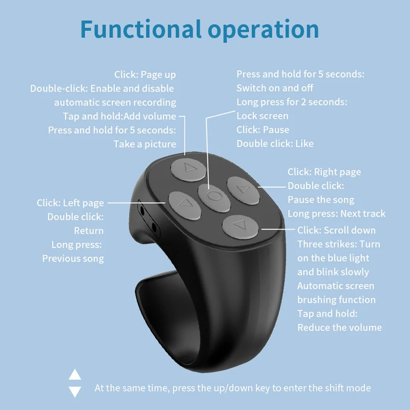 Findtime Tik Tok Scrolling Ring Phone Stand Fingertip Wireless Bluetooth Remote Control Tiktok Scroller Ring Bluetooth Page Turner Compatible with iOS Android
