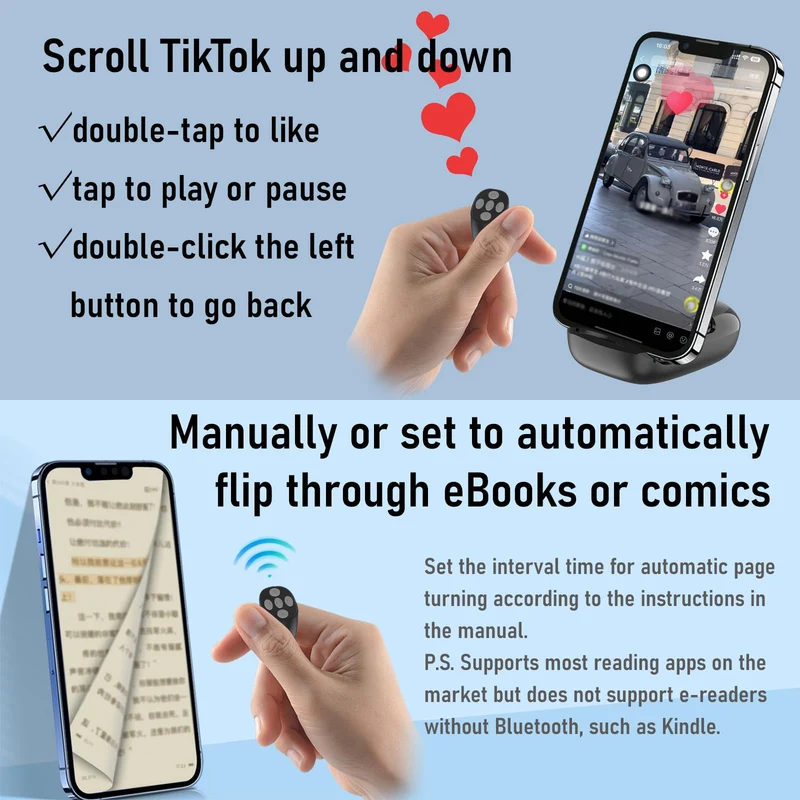 Findtime Tik Tok Scrolling Ring Phone Stand Fingertip Wireless Bluetooth Remote Control Tiktok Scroller Ring Bluetooth Page Turner Compatible with iOS Android
