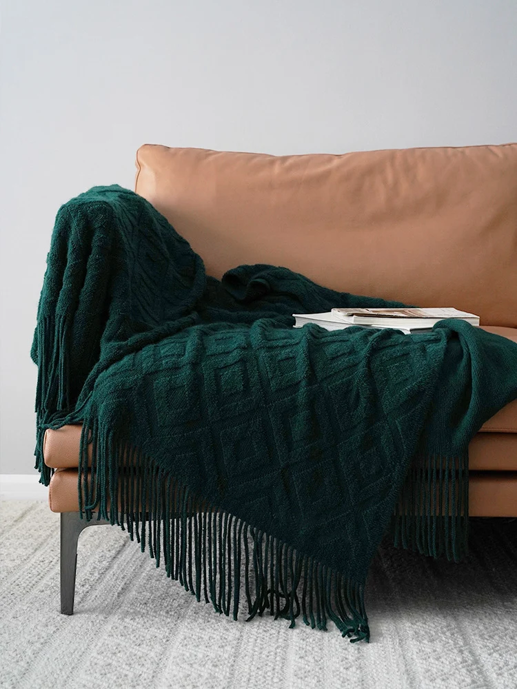Strukturierte Fransen Strickwurfdecke